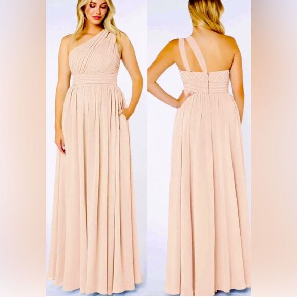 AZAZIE MOLLY PEARL PINK ALINE ONE SHOULDER BRIDES MAID DRESS SIZE A4~NWT - Picture 1 of 8